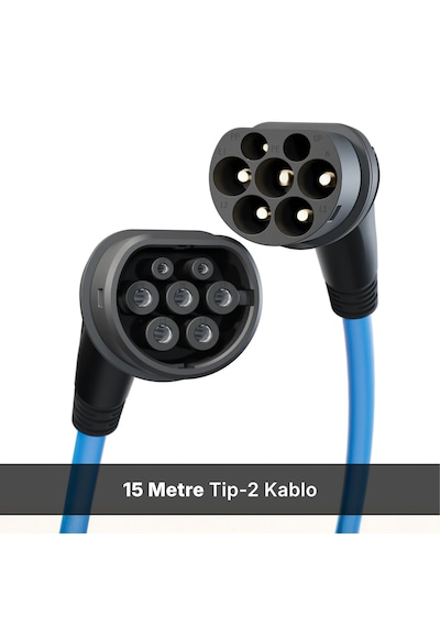 Ever Charger Tip 2 Elektrikli Araç Şarj Kablosu 22 kW – 15 M Mavi