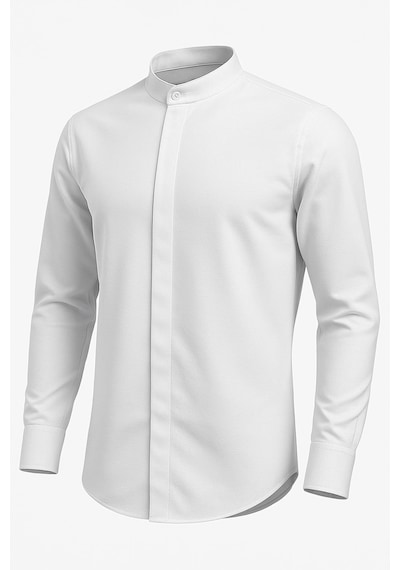 Plus Scorpion Erkek Hakim Yaka Slim Fit Gömlek Şık, Modern, Uzun Kollu, Düz Model Beyaz