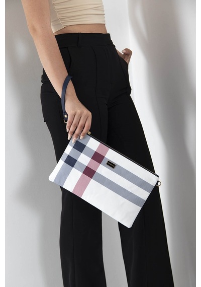 Silver Polo Sp1034 Kadın Portföy & Clutch Ekose Beyaz-lacivert Beyaz - Lacivert