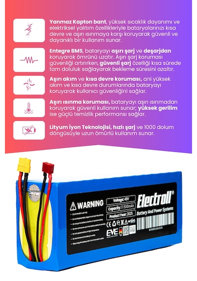 Onvo Ov-112 Maksimum Kapasite Batarya 48v 17.5ah Pil