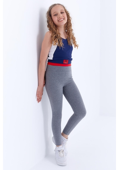 Tommylife Tommy Life Gri Melanj Yüksek Bel Dar Paça Kız Çocuk Tayt - 75047 Gri Melanj