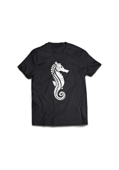Stoned&Fame Unisex Siyah Deniz Atı Baskılı T-shirt SIYAH Siyah