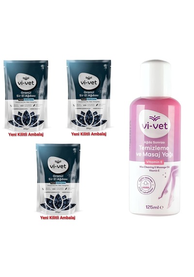 Vivet Granül Sir Ağda Black 250 Gr 3 Adet + Vivet Ağda Temizleme Ve Masaj Yağı Vitamine 125 Ml