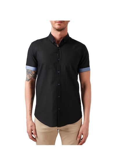 Buratti Pamuklu Slim Fit Düğmeli Yaka Kısa Kollu Erkek Gömlek Cf21S112546 Siyah