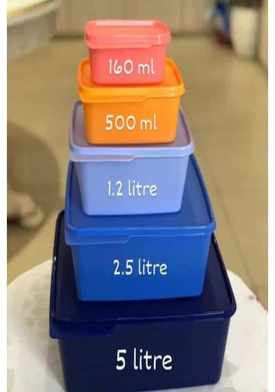 Kare Saklama Seti 5lt...2,5 Lt...1,2 Lt...500 Ml...160 Ml.. Çok Renkli
