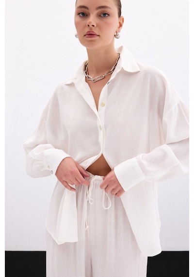 Sateen Salaş Gömlek - Ekru-136109 Ekru