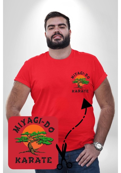 Angemiel Miyagi-do Karete Çocuk Logo Dizi Bonzai Ağaç Kırmızı Büyük Beden Kadın Basic Minimal Baskılı Tişört Kırmızı