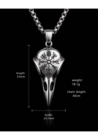 Vegvisir Sembol Paslanmaz Çelik Viking Kuzgun Kurukafa Erkek Çelik Raven Kolye Metalik Çelik