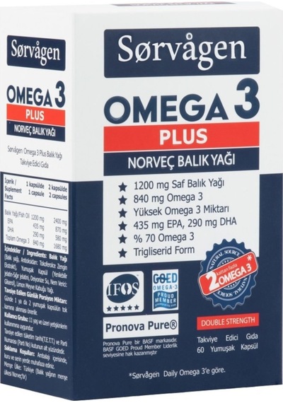Omega 3 Plus Saf Norveç Balık Yağı. 60 Kapsül. 1200Mg