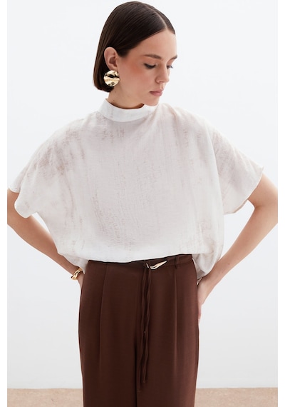 Sateen Desenli Salaş Bluz - Taş-136033 Taş