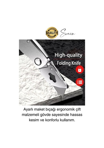 Premium Katlanır Dayanıklı Halı Maket Bıçağı Alçıpan Kesme Falçata Yedek Bıçaklı Çelik Çakı Tipi