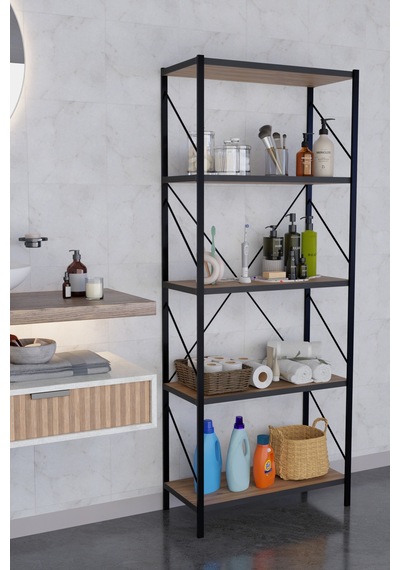 Titan Banyo Rafı Dekoratif Çok Amaçlı Raf Havlu Deterjan Rafı 150x60cm Atlantikçam Kahverengi