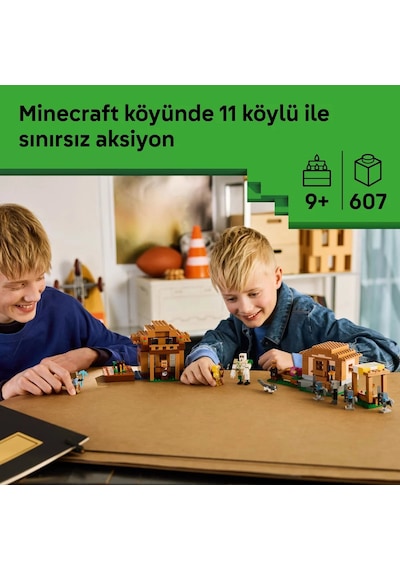 LEGO® Minecraft® Evoker Köy Saldırısı 21596 – 9 Yaş ve Üzeri Çocuklar için 11 Figür İçeren Yaratıcı Oyuncak Yapım Seti (607 Parça)