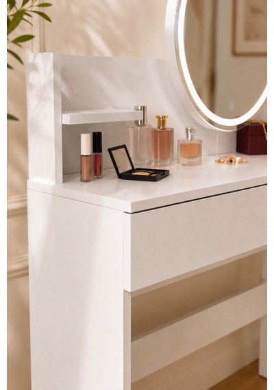 Goodnight Home Lamber Mini Makyaj Masası Led'li Yuvarlak Aynalı 90x80x40 Cm Beyaz Modern Tasarım Beyaz - 914350694 Beyaz Goodnight Home Lamber Mini Makyaj Masası Led'li Yuvarlak Aynalı 90x80x40 Cm Beyaz Modern Tasarım Beyaz - 914350694 Beyaz