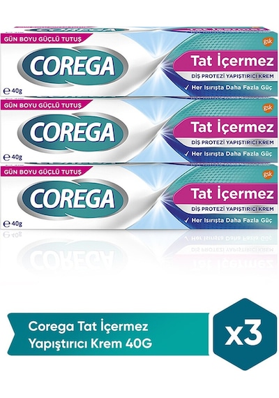 3 Adet Corega Super Protez Yapıştırıcı Tat İçermez Krem 40 Gr + Protez Kabı Hediye