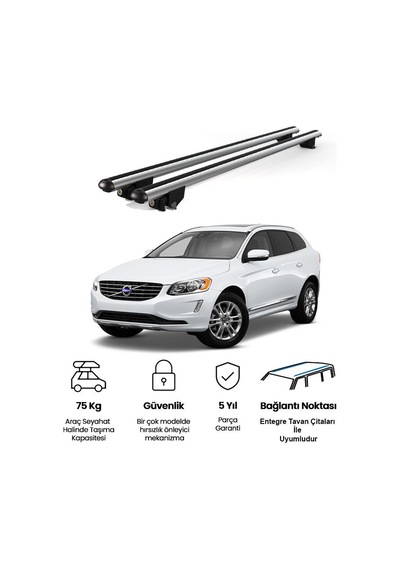 Kanca Volvo V60 Cross Country 2015-2018 Uyumlu Gri Kilitli Ara Atkı 120cm Port Bagaj Tavan Barı