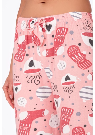 Kompedan Kadın Süet Kahve Desenli Pijama Tek Alt Desen 13