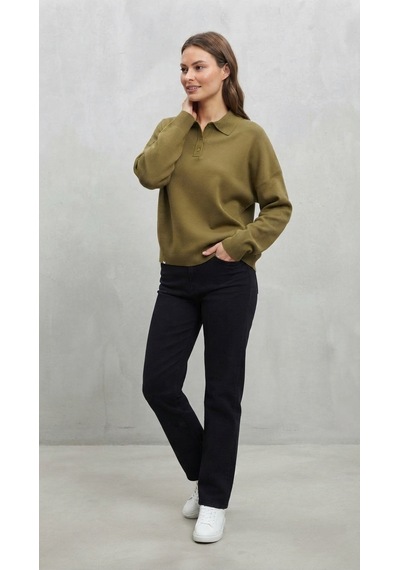 Youknitwear You Aura Polo Yaka Kadın Kazak Adaçayı Yeşili