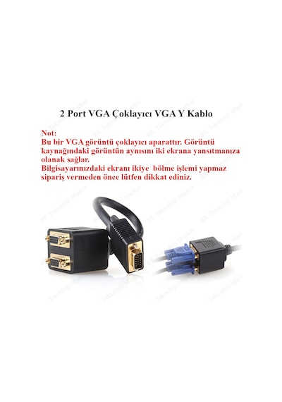 BK Teknoloji 2 Port Vga Çoklayıcı Vga Y Kablo - Vga Splitter Kablo