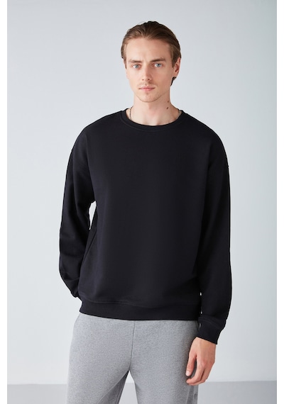 Grimelange Stephan  Erkek Yumuşacık Kışlık Kumaşlı 3 Iplik Organik Pamuk Örme Oversize Siyah Sweatshirt