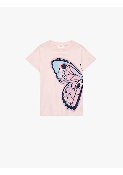 Koton Kelebek Baskılı Pembe Kız Çocuk T-shirt 6skg10020ak Pembe