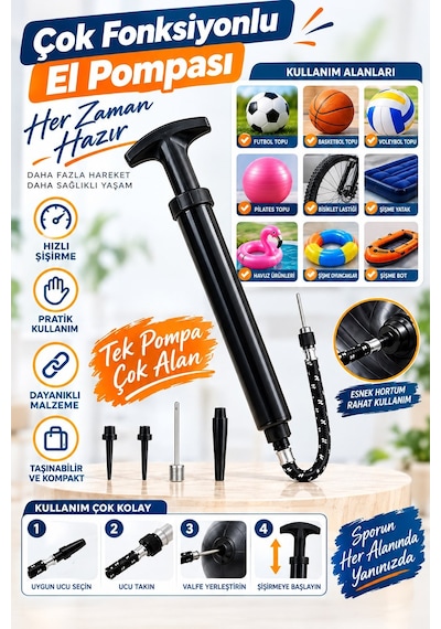 Top Pompası Futbol Basketbol Voleybol Hentbol Pilates Ve Bosu Topu Denge Diski Şişirme Pompası