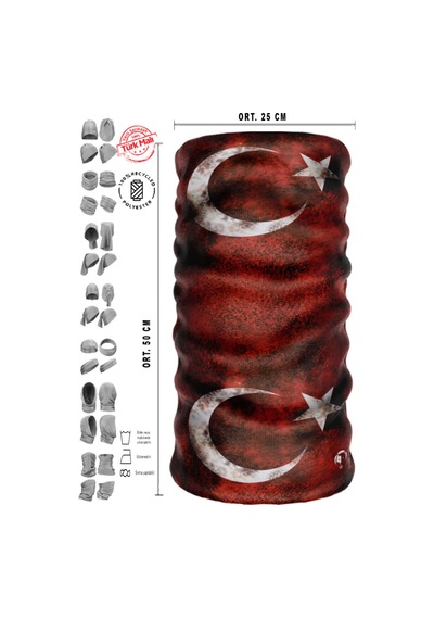 E Taktik Büyük Ay Yıldız Desenli Kırmızı Bayrak Boyunluk Baf Maske Kırmızı - 866108146 Kırmızı
