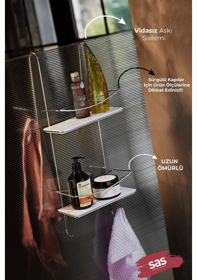 Sas Haus Yapışkanlı Ömür Boyu Paslanmaz Kristal Raf Banyo Düzenleyici Şamp Siyah