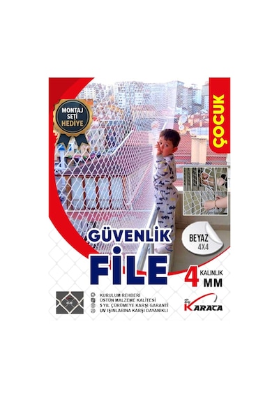 Çocuk Balkon Güvenlik Filesi 2x4 Mt 4mm İp Kalınlığı 4x4 Gözenekli + Montaj Aparatları