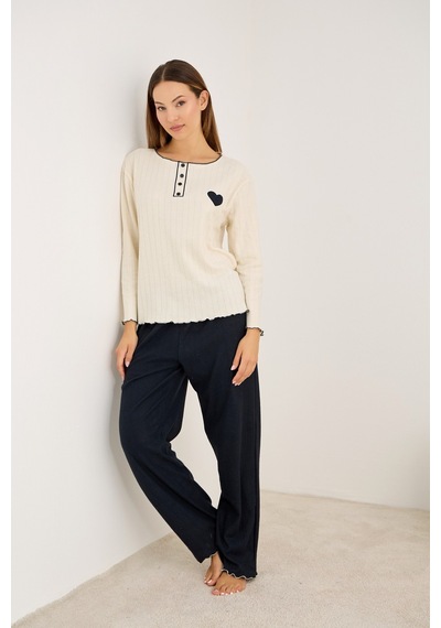 Siyah İnci Örme İnterlok Pijama Takım25226009 Lacivert