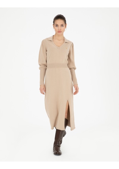 Pierre Cardin Kadın Krem Regular Fit Triko Elbise 50280227-vr071 Beyaz