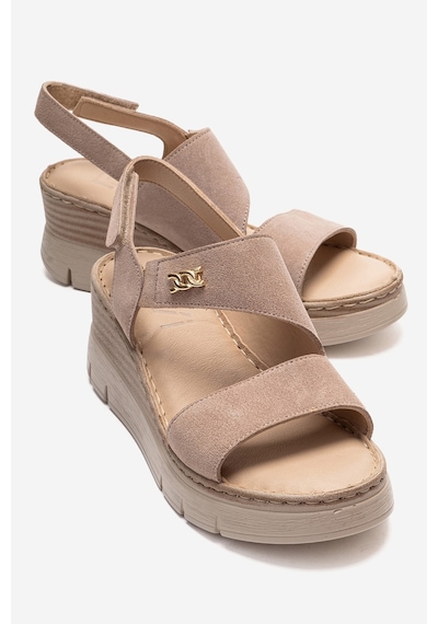 Luvishoes Sophıe Bej Süet Hakiki Deri Kadın Dolgu Topuklu Sandalet Bej