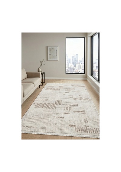 Classi Soft İnce Saten Bambu Halı Kaymaz Taban Yıkanabilir Modern Salon Mutfak Koridor Halısı Bej