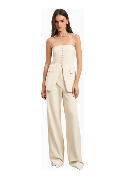 Because Of Alice Effortless Wide Leg Trousers Geniş Paça Dökümlü Kadın Pantolon Krem