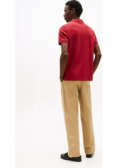 Tommy Hilfiger Erkek Dokuma Polo Yaka Kısa Kol Günlük Kırmızı T-shirt-15569 Regatta Red