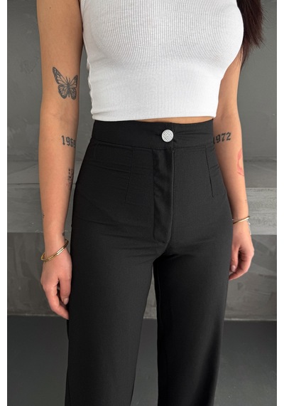 Kadın Yüksek Bel Geniş Paça Pantolon Grey Tailor siyah