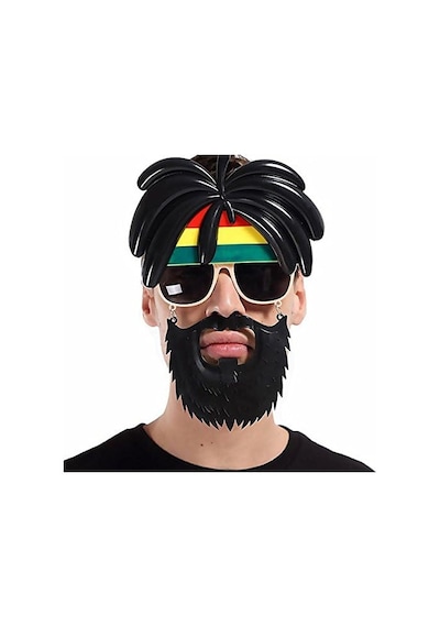 Rasta Peruklu Rasta Sakallı Bob Marley Bıyıklı Parti Gözlüğü 27x18 Cm 6 Yaş