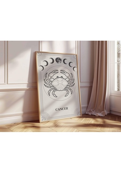 Yengeç Burcu Duvar Sanatı, Çizim Baskısı, Göksel Astroloji Posteri, Ay Evresi Dekoru, Minimalist Yengeç Sanatı, Modern Burç Duvar Dekoru