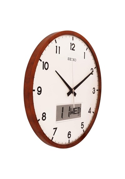 Seiko Clock Qxl008b Akçaağaç Ahşap Kasa Dijital Takvimli Duvar Saati Kahverengi
