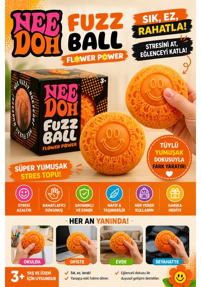 Fuzz Ball Kadife Dokulu Sukuşi Needoh Stres Topu Squishy Oyuncak Yumuşak Sıkma Oyuncağı Turuncu