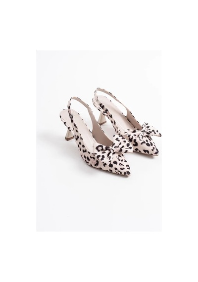 Trendella Bej Leopar Fiyonklu Kitten Topuklu Slingback Kadın Ayakkabı Tr08ms24e Siyah