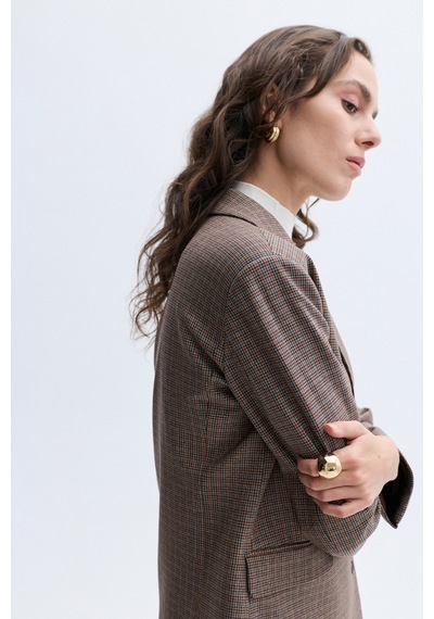 Mudo Kadın Kadın Kahverengi Ekoseli Regular Fit Blazer Ceket 1263742