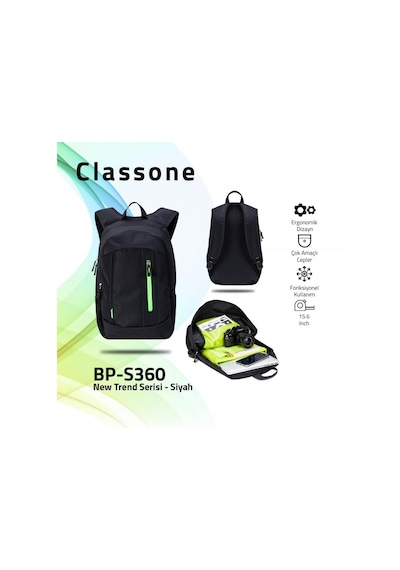 Classone BP-S360 New Trend Sport Style Serisi WTXpro Su Geçirmez Kumaş 15.6" Notebook Sırt Çantası