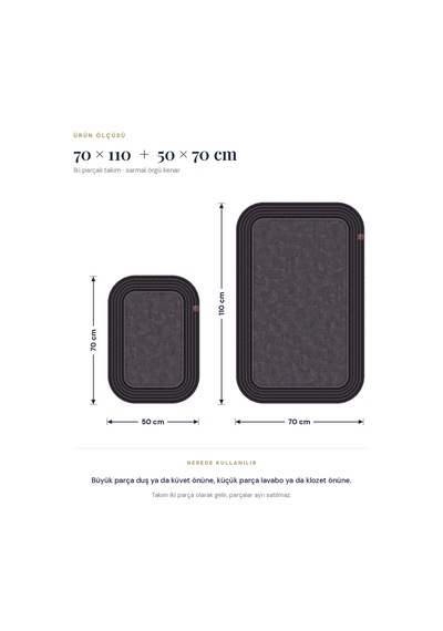 Banyo Paspası Takımı 70x110+50x70 Cm Düz Antrasit Gri & Siyah