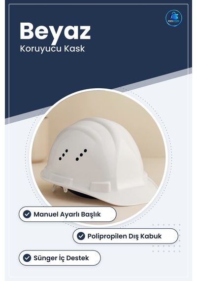 Baret İş Güvenliği Manuel Ayarlı Beyaz Havalandırmalı İnşaat Koru