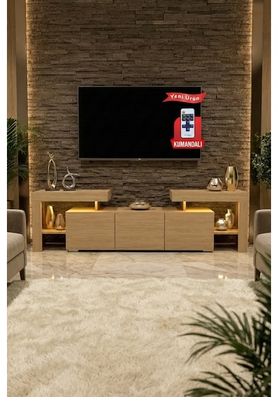 Burc Ledli Tv Ünitesi 200 Cm Meşe