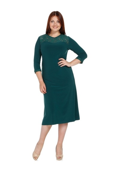 Nidya Moda Büyük Beden Dantel Kombinli Elbise-4078Dy Yeşil