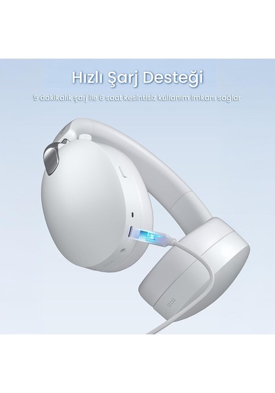 A500 Hybrid Anc 2.4ghz Kablosuz Ve Bluetooth 5.4 Aux Mikrofonlu Kulak Üstü Kulaklık Bej