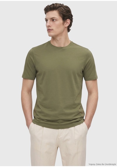 Ramsey Haki Düz Bisiklet Yaka T-shirt Haki
