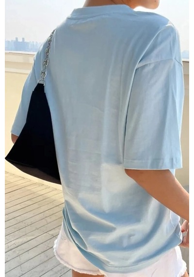 Uyguntarz Unisex Classical Baskılı Oversize Tshirt Bebe Mavisi